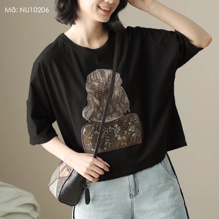 Áo T-shirt ngắn tay KAMAKA cổ tròn in cô gái quay lưng - NU10206