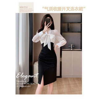 Đầm ôm phối cổ nơ cao cấp. Nhập Quảng Châu