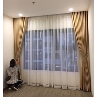 Rèm cửa sổ Minh Tâm cản nắng , cách nhiệt - màu vàng đồng hoạ tiết Caro( Kích thước lớn)