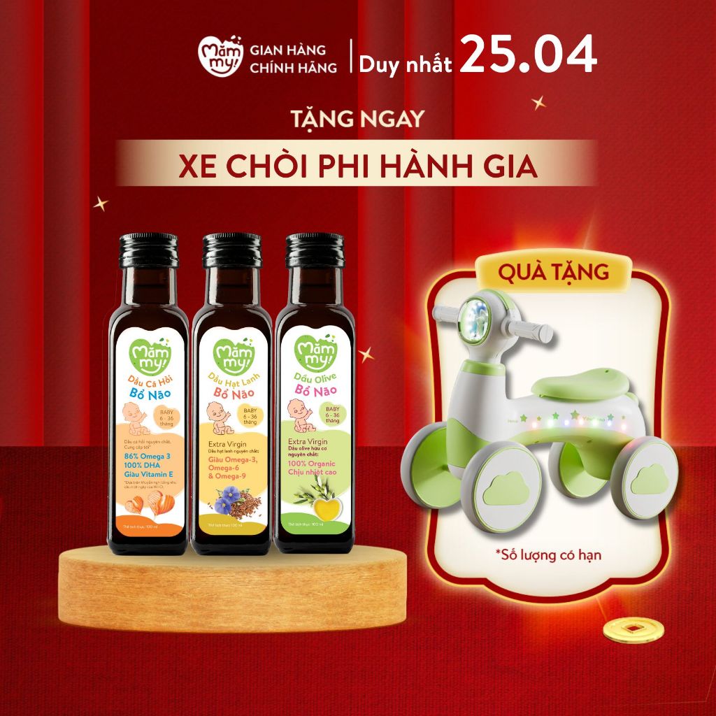 Combo 3 dầu ăn dặm bổ não Mămmy, dầu cá hồi, dầu hạt lanh, dầu Olive bổ sung DHA, Omega-3 cho bé từ 6 tháng, chai 100ml