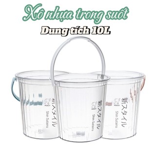 Xô nhựa trong suốt 10L Hokori 5228, Xô đựng nước trong suốt, Xô lau nhà nhựa trong suốt dày dặn Việt Nhật