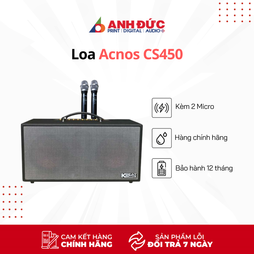 Loa Karaoke Acnos CS450 - Dàn Loa Di Động Kèm 2 Micro UHF - Bảo Hành 12 Tháng