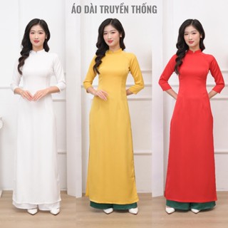 Áo dài truyền thống nữ màu trơn 2 tà lụa tây thi co giãn may sẵn cổ cao 2cm, áo dài thời trang mặc Tết 2025
