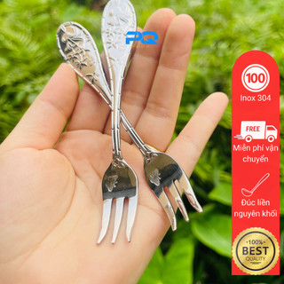 Set 6 dĩa ăn hoa quả tráng miệng inox 304 khắc họa tiết hồ điệp sáng bóng GB111