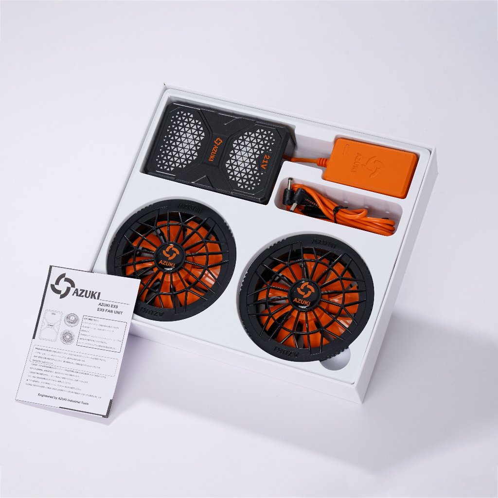 Bộ Phụ Kiện Áo Điều HÒA AZUKI Chính Hãng, Siêu Phẩm 2024 EX9 Pin trâu 25.500mah chạy 12-20 tiếng-Quạt Cam 21V--2 Vòng Bi