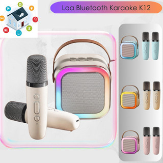 Loa bluetooth karaoke K12 tặng kèm 2 mic,loa karaoke không dây âm thanh bass hay cùng đèn led có BH P2T