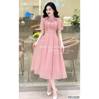  MDU3229 Váy thiết kế dáng xòe, đính hoa tinh tế, chất liệu tơ Hàn cao cấp, mềm mịn, không nhăn không xù.