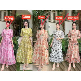 MD260 váy xoè hoa dáng dài tay bồng