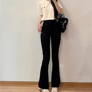 Quần jean nữ ống loe màu đen Joolate lưng cao chất co giãn Jeanloe97 P2K4