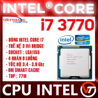 Bộ vi xử lý cpu core i7 3770 3.4 ghz turbo 3.9 ghz 4 nhân 8 luồng lga 1155 intel gen3 lắp main h61, b75 ...
