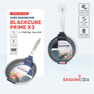 Chảo chống dính Saigoncook Blackcube Prime X3 - Cạn lòng inox 304