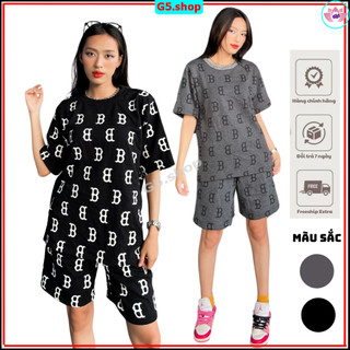  Bộ Đồ Đôi Cặp, Nhóm Nam Nữ Chữ B Form Dáng Basic Cổ Tròn Cộc Tay Phối Túi Phong Cách Hàn Chất Da Cá Chân Cua