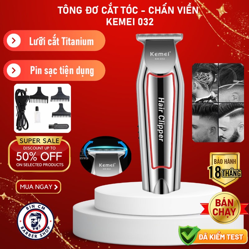 Tông đơ chấn viền - Hàng chính hãng Kemei KM-032 - Tăng đơ cắt tóc kẻ viền nhỏ gọn có cữ tiện dụng - Bảo Hành 6 Tháng