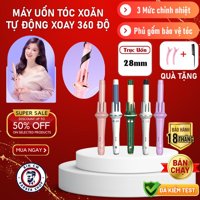 Máy uốn tóc xoay tự động lọn 28mm, 3 mức nhiệt phủ gốm cao cấp bảo vệ tóc - Máy làm tóc xoăn tạo kiể