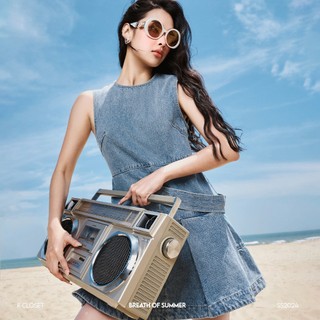 Đầm jean sát nách-Summer Cotton Denim Dress, thời trang thiết kế K Closet D3006