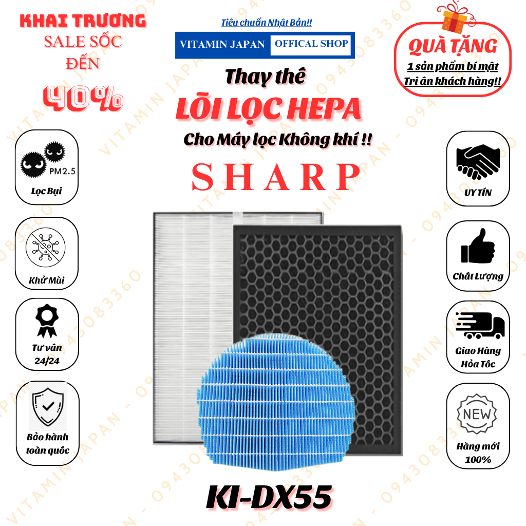 Màng lọc Sharp thay thế: KI-EX55, KI-DX55, KI-FX55, KI-HS55,... Màng lọc Hepa, màng than hoạt tính