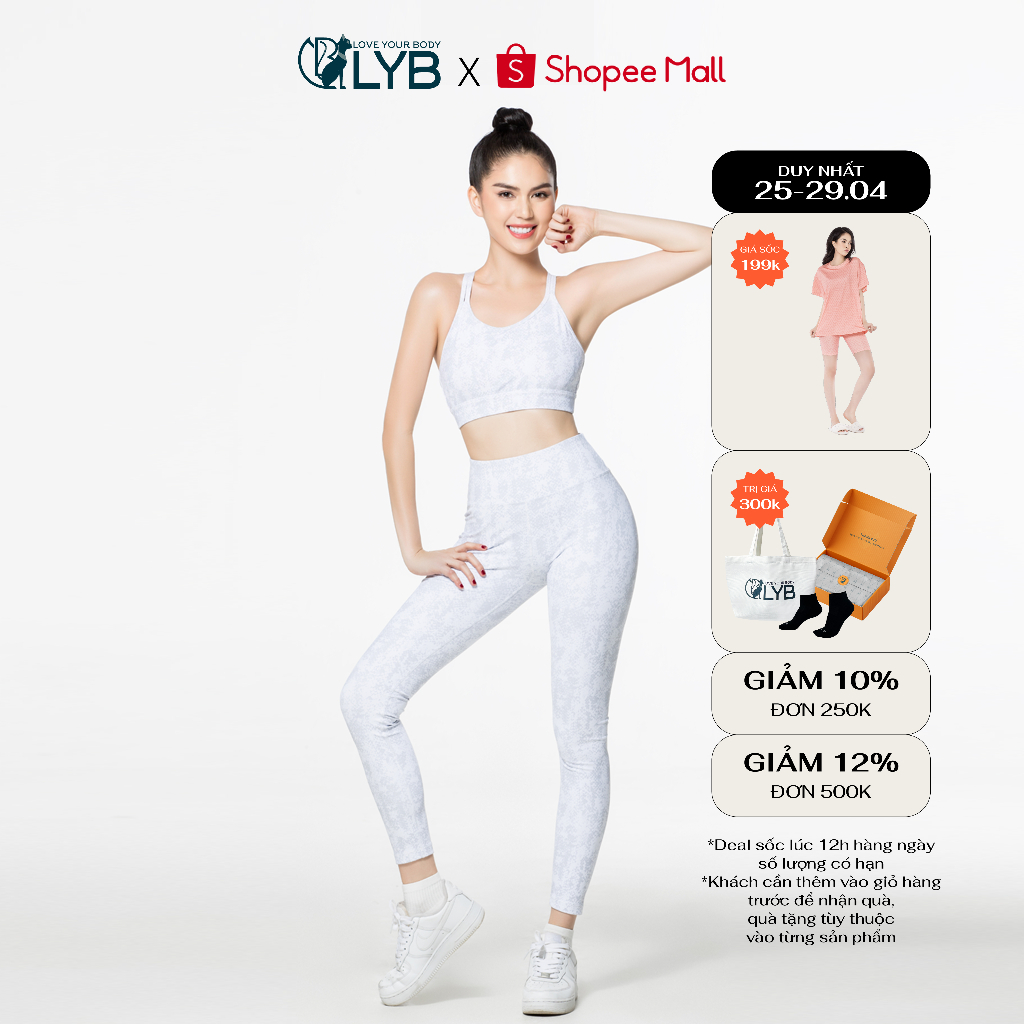 [Nhập LYBO80K giảm 80K đơn 500K] Đồ tập gym Yoga nữ LYB với áo không tay và quần legging dài màu trắng