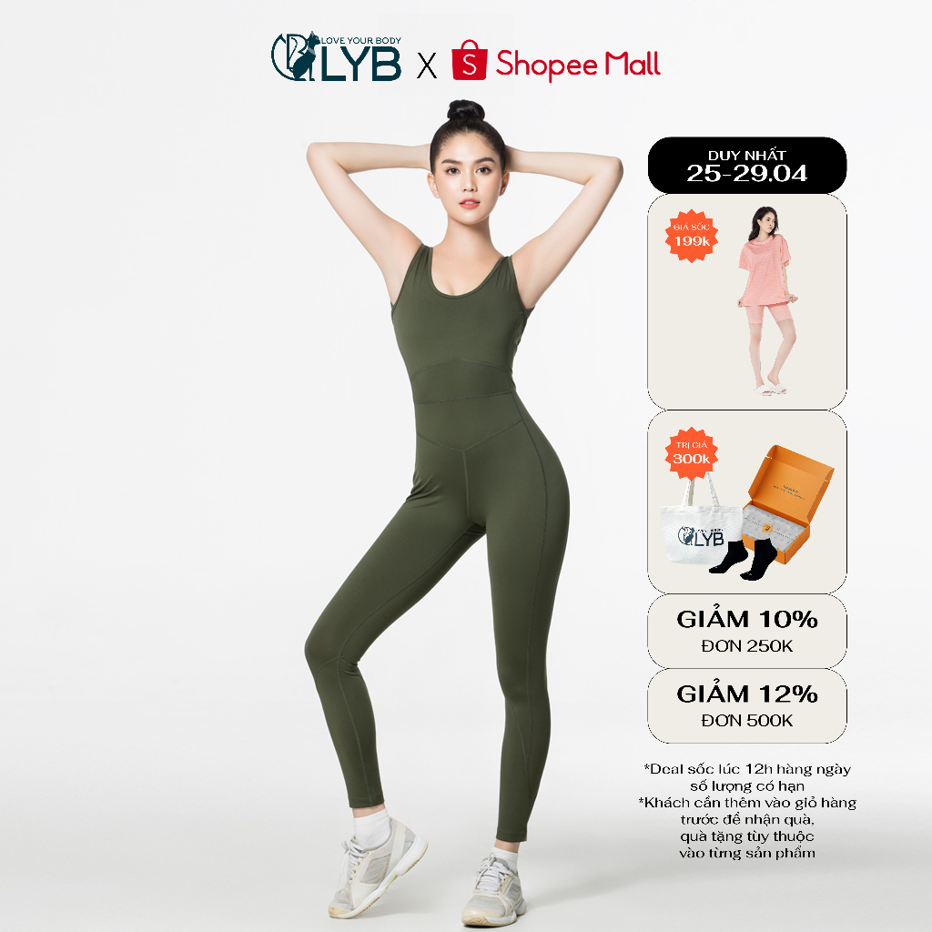 Đồ tập gym yoga nữ LYB đồ tập yoga phối liền màu xanh rêu