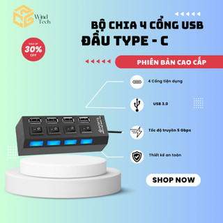 Bộ Chia 4 Cổng Wind Tech USB 2.0 Cho Laptop Máy Tính, Ổ Chia Đa Năng Có Đèn Báo