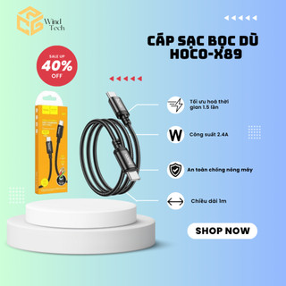 Cáp sạc bọc dù Hoco x89 Wind Tech cổng Type-C to Type-C dây cáp sạc dài 1m an toàn tiện lợi không nóng máy