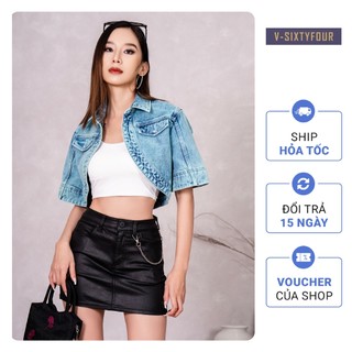 Chân Váy Nữ Ngắn Phủ Màu Đen Giả Da. Women's Black Faux Leather Short Skirt V-SIXTYFOUR V64- 223WD1114B1001
