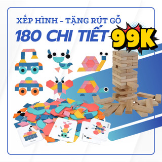 ( Tặng Bộ Rút Gỗ ) Đồ Chơi Trí Tuệ Xếp Hình Tangram Bằng Gỗ 180 Chi Tiết Cho Bé Tư Duy Sáng Tạo, Bộ Ghép Hình Gỗ
