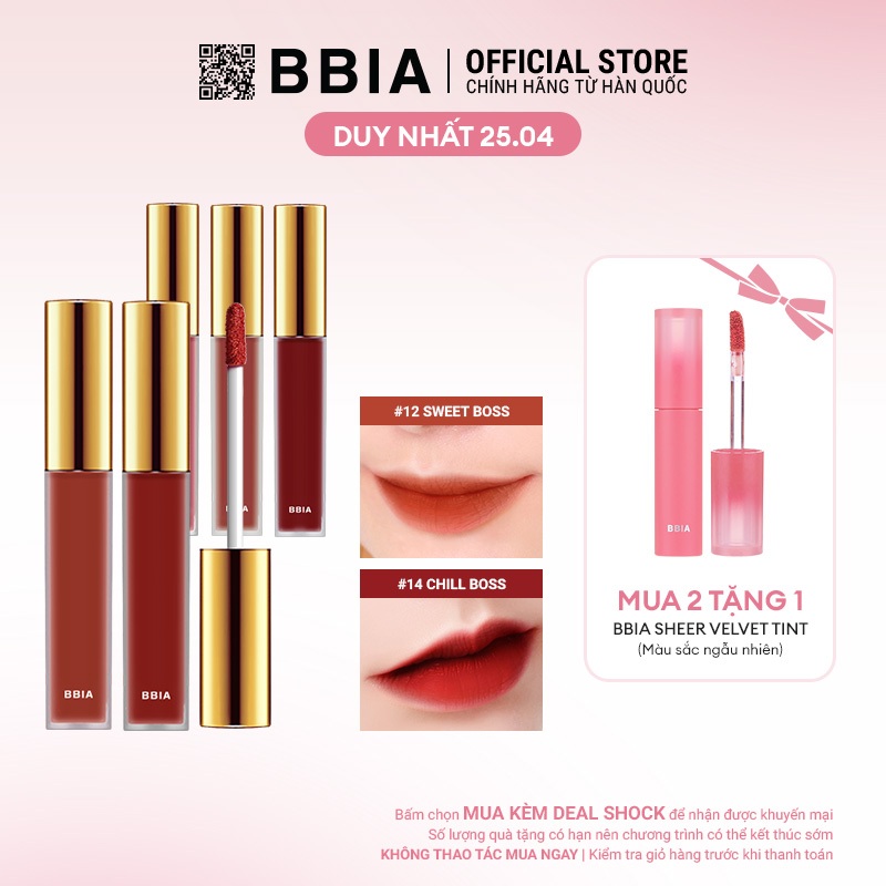 Son Kem Lì Bbia Last Velvet Lip Tint Version 3 (5 màu) 5g Bbia Official Store