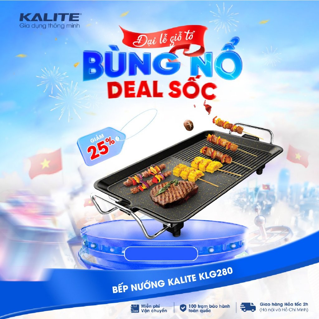 Bếp Nướng Điện Kalite KLG280, Nướng Không Sinh Khói, Tự Ngắt Khi Quá Điện, Công Suất 1500W, Hàng Chính Hãng.