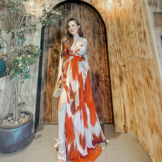 (ẢNH THẬT) Maxi xếp ngực ombre đỏ