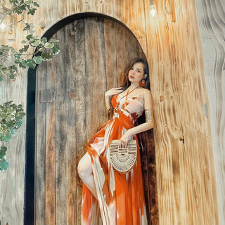 (ẢNH THẬT) Maxi xếp ngực ombre đỏ