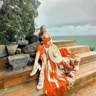 (ẢNH THẬT) Maxi xếp ngực ombre đỏ