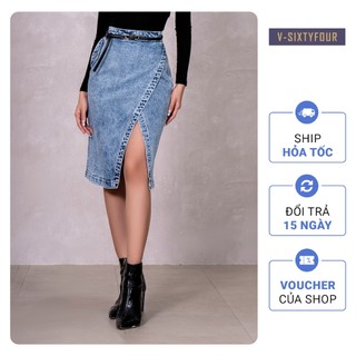 Chân Váy Jeans Nữ Dáng Bút Chì Xẻ Tà. Women's Pencil Split Jeans Skirt V-SIXTYFOUR V64 - 223WD2116F2930