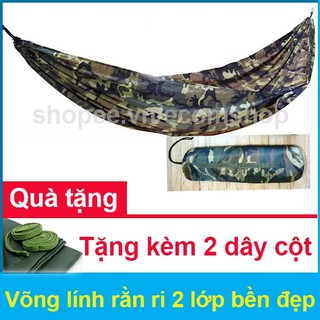 Võng dù giá rẻ màu lính 2 lớp có túi đựng và 2 sợi dây bền chắc
