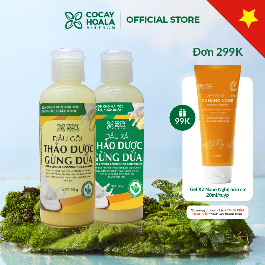 Dầu gội sạch gàu gừng dừa hữu cơ Cỏ Cây Hoa Lá - dung tích 90g/chai