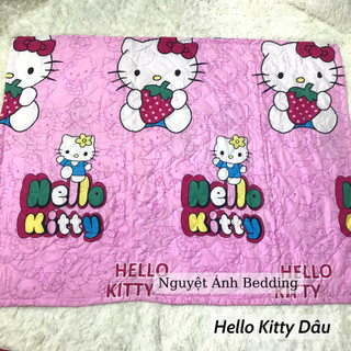 (Giá rẻ) Chăn hè thu cho bé 1mx1m4 [Hello kitty dâu] chăn đắp trẻ em 4 đến 10 tuổi | Mền Poly cotton trần bông 3 lớp