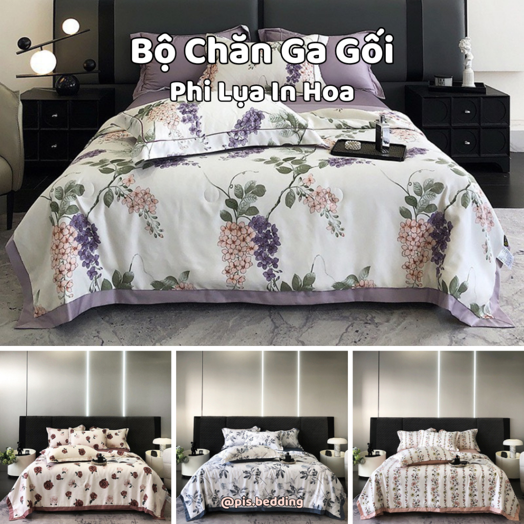 Bộ Chăn Ga Gối Phi Lụa In Hoa- Mã 2 - pis.bedding