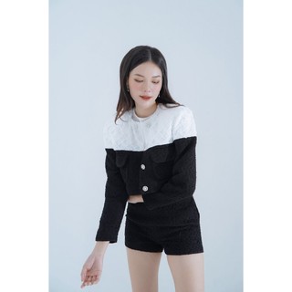 Áo Khoác Tweed Đen Phối Ren Trắng - XIPI