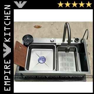 Chậu Rửa Bát 1 Hố 2 Phím Nano Inox 304 Kích Thước 78x46cm Có Vòi Rút + Thác Nước Hiển Thị Nhiệt Độ Cao Cấp