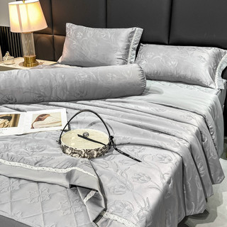 Bộ chăn ga gối 5 món phi lụa vân chìm chăn ga trần bông nhập khẩu siêu vip