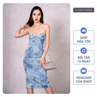 Đầm Denim Nữ Cúp Ngực Dáng Ôm Màu Xanh Sáng.Women's Denim Dress Bright Blue V-SIXTYFOUR V64 - 223WD2127F2930