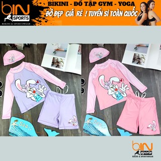 Đồ bơi bé gái 2 mảnh quần đùi áo phủ bụng dài tay kín đáo đáng yêu đủ size từ 10kg đến 42kg Bin Sports BB065