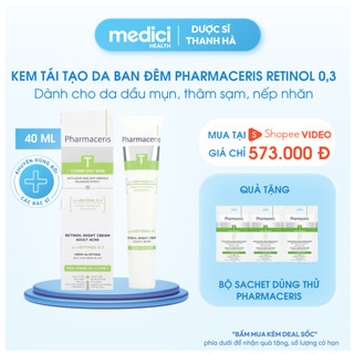 Kem tái tạo da ban đêm PHARMACERIS RETINOL 0.3 giảm mụn, nếp nhăn tuýp 40ml