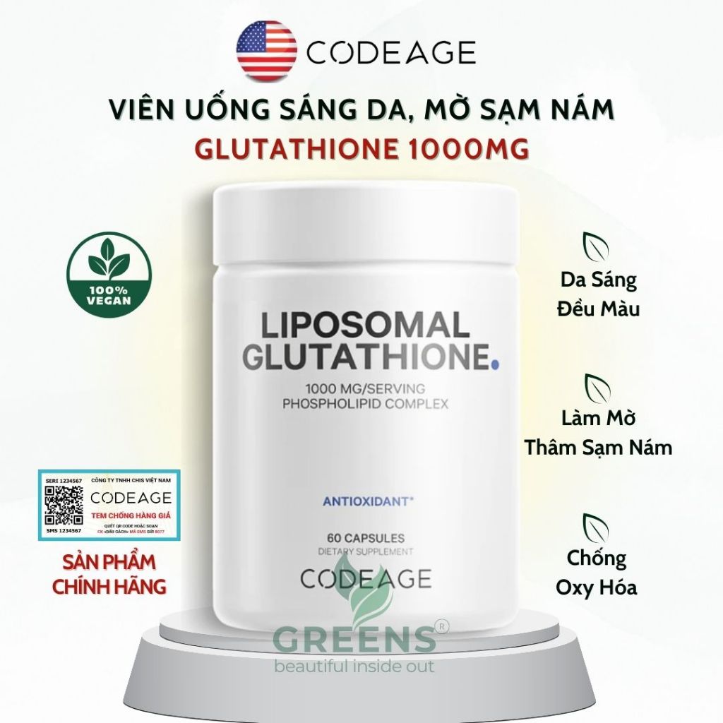 Viên Uống Sáng Da, Mờ Sạm Nám CODEAGE Liposomal Glutathione 1000mg | Greens Beauty