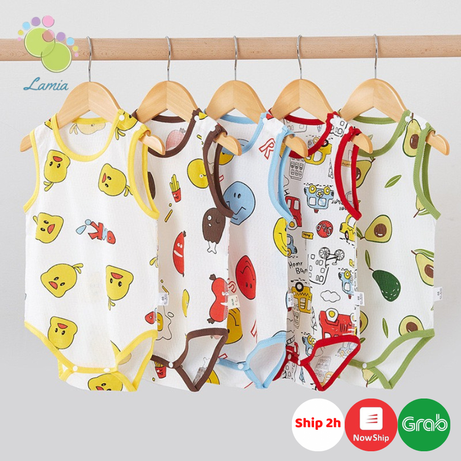 Bộ Bodysuit sát nách vải thông hơi thoáng mát mùa hè, họa tiết dễ thương cho bé trai, bé gái 𝟎𝟐𝐁𝐃𝐒