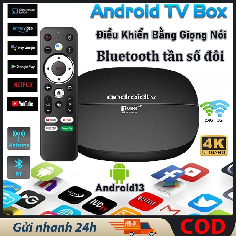 Android TV Box,Bluetooth tần số đôi kết nối wifi 5G,16G+256GB,TV 98 Hỗ trợ điều khiển bằng giọng nói,Xem mượt mà YouTube