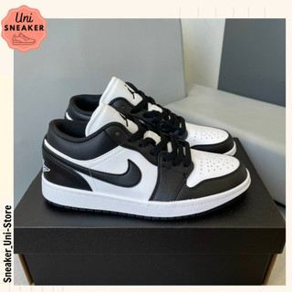 Giày jordan_cổ thấp đen trắng nam nữ, giày jd1 low panda đen trắng da trơn - da nỉ bản classic full box bill || trơn