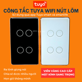 Công Tắc Wifi/Zigbee Nút Lõm Tuya Smart Viền Vàng Hình Chữ Nhật Hàng Cao Cấp 1,2,3,4 Nút Cảm Ứng Điều Khiển Qua App