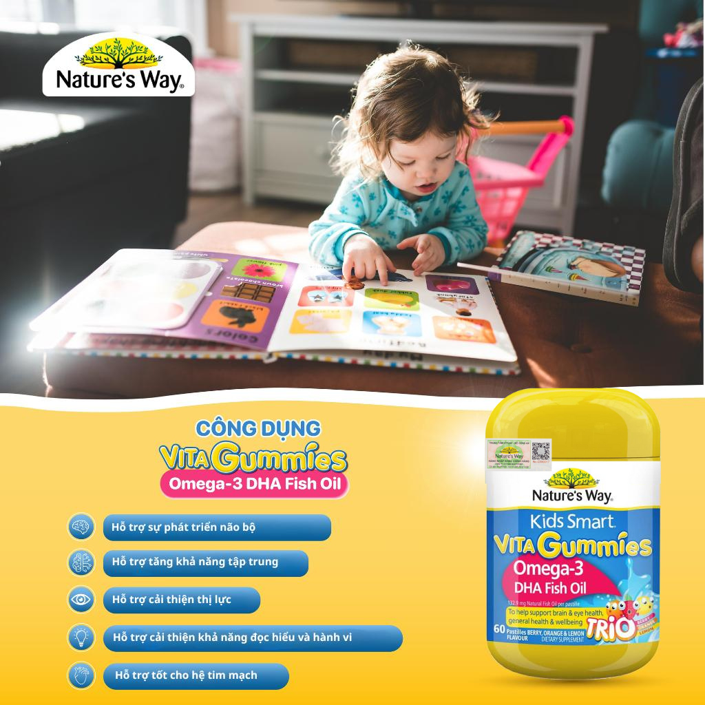 Kẹo dẻo Vi Chất Nature's Way Kids Smart Vita Gummies Omega-3 DHA Fish Oil tăng cường trí thông minh 60 viên