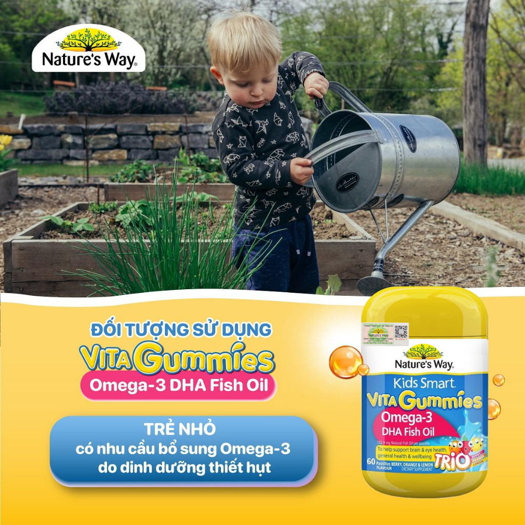 Kẹo dẻo Vi Chất Nature's Way Kids Smart Vita Gummies Omega-3 DHA Fish Oil tăng cường trí thông minh 60 viên