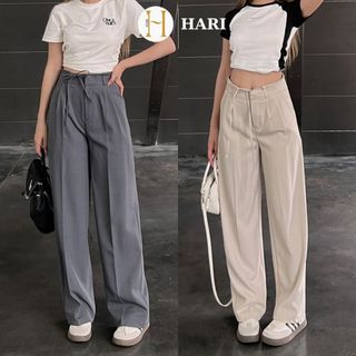 Quần ống suông nữ Hari kèm dây nơ chất xước nhật  628 P0K3